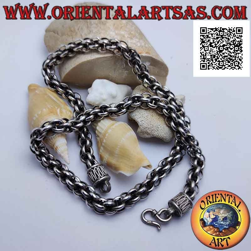 Collana in argento 925 ‰ a catena di sfere di anelli e gancio a serpentina da 56 cm x 9 mm