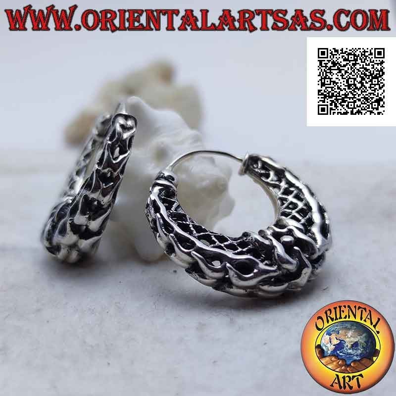 Silver earrings, half-moon circles with thick and special perforated interweaving