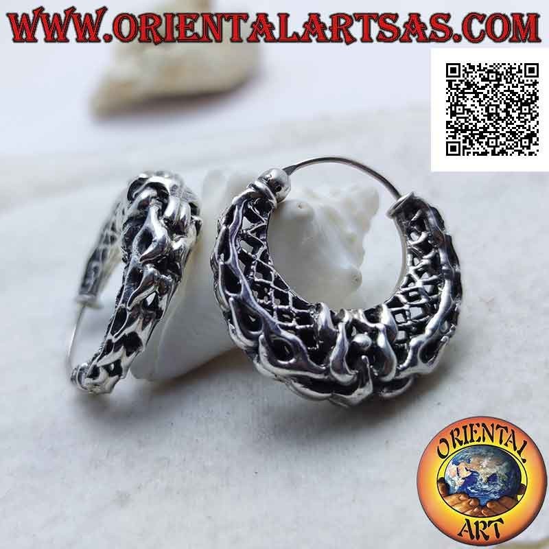 Boucles d'oreilles en argent, cercles demi-lune avec entrelacement perforé épais et spécial
