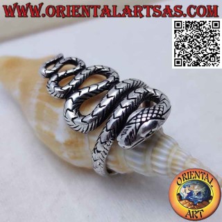 Anillo de plata en forma de serpiente en movimiento sinuoso (grande)