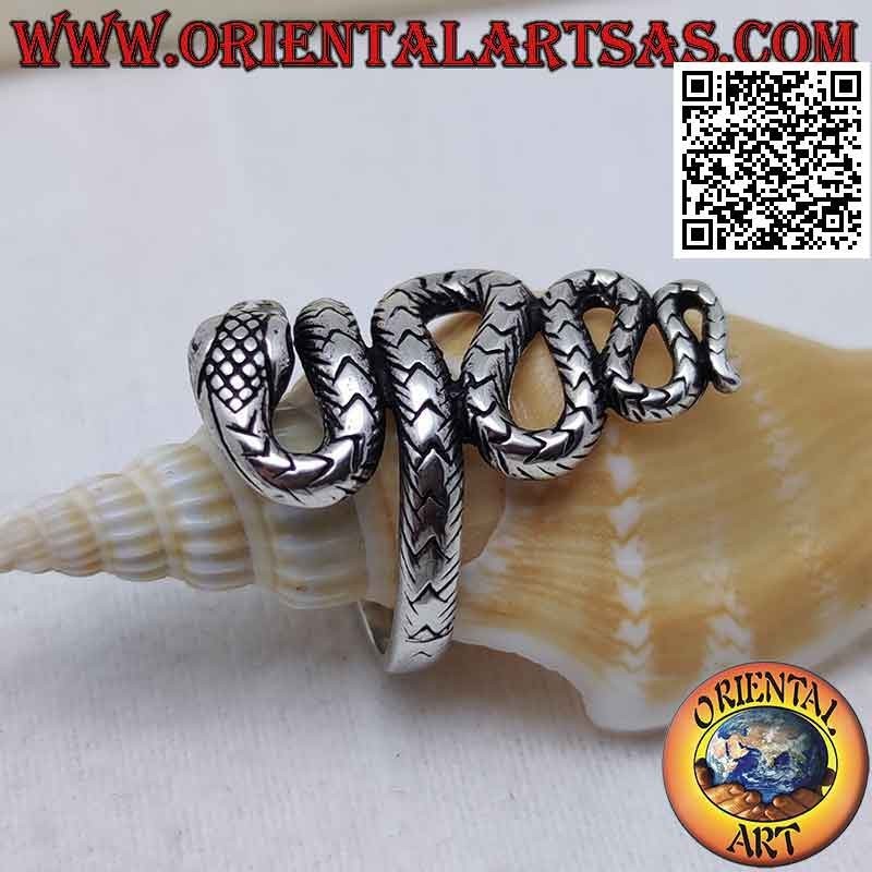 Anillo de plata en forma de serpiente en movimiento sinuoso (grande)