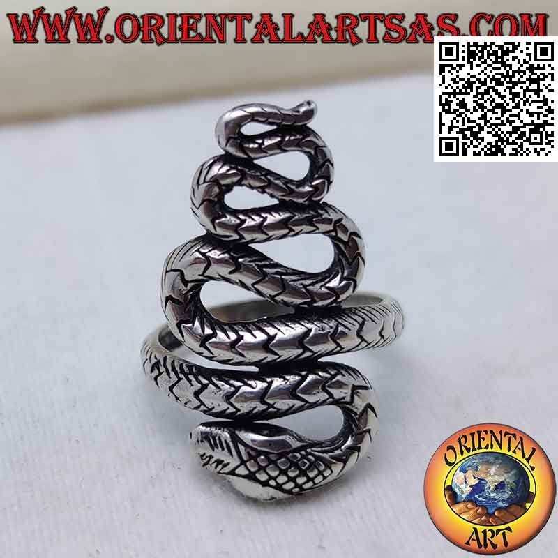 Bague en argent en forme de serpent en mouvement sinueux (grande)