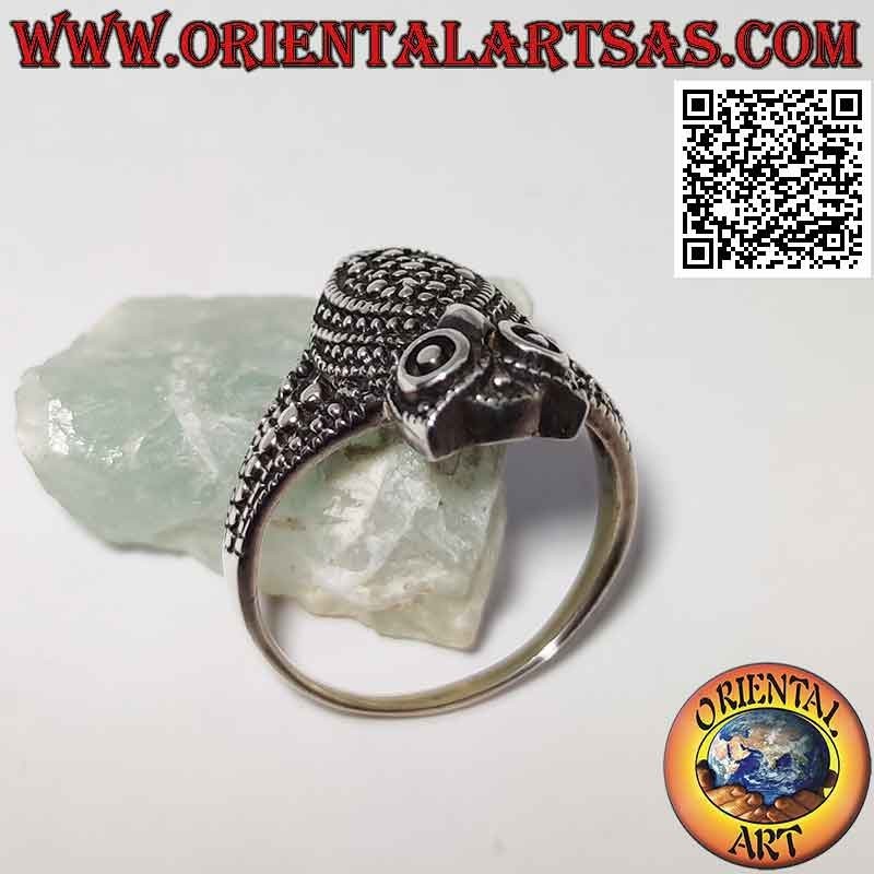 Bague en argent en forme de chouette entière sans ailes pointillées