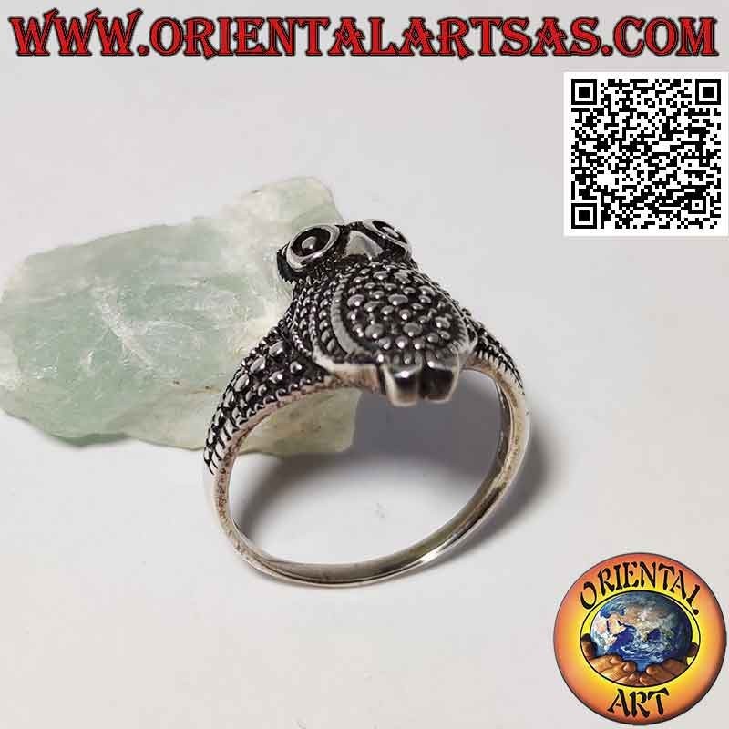 Anillo de plata en forma de búho entero sin alas punteadas
