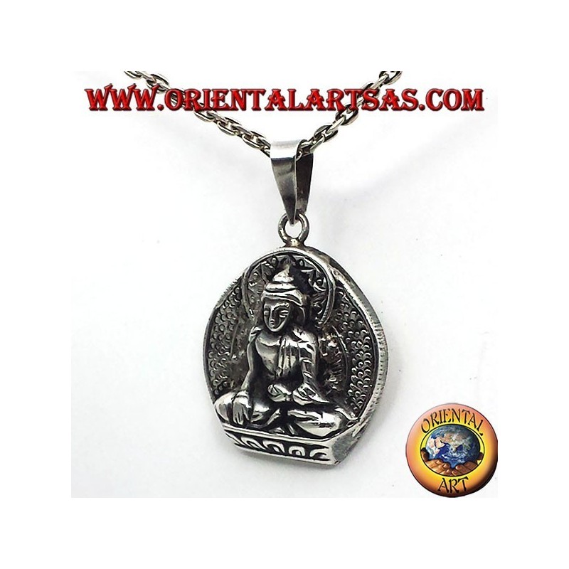 silver pendant, Buddha on lotus flower