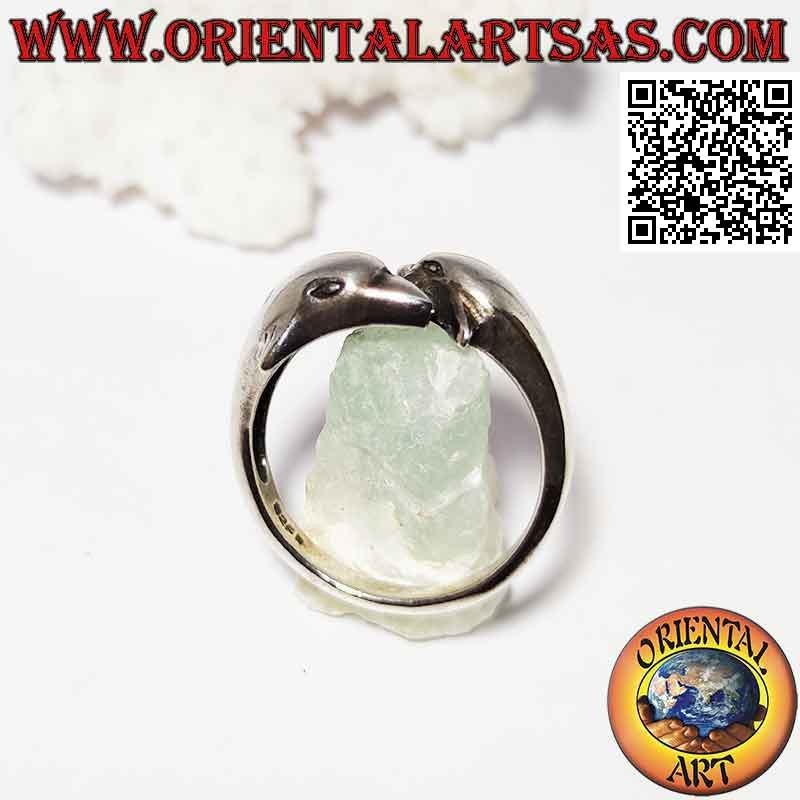 Silver ring, pair of opposing wrapping dolphins (arranged in parallel)