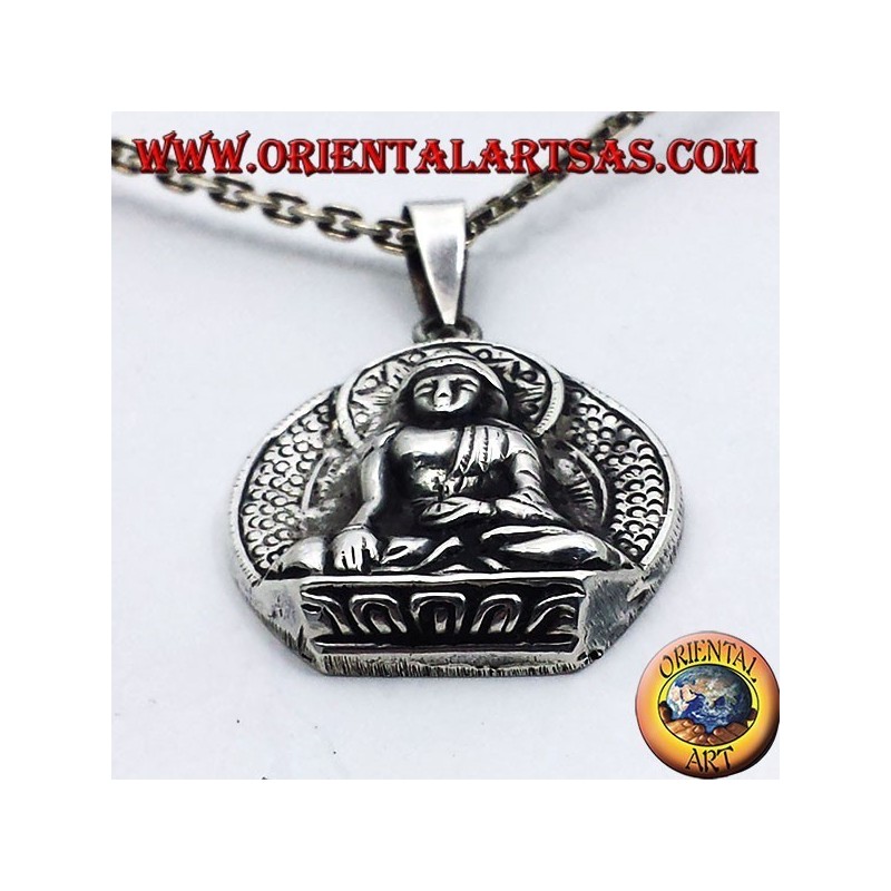 silver pendant, Buddha on lotus flower