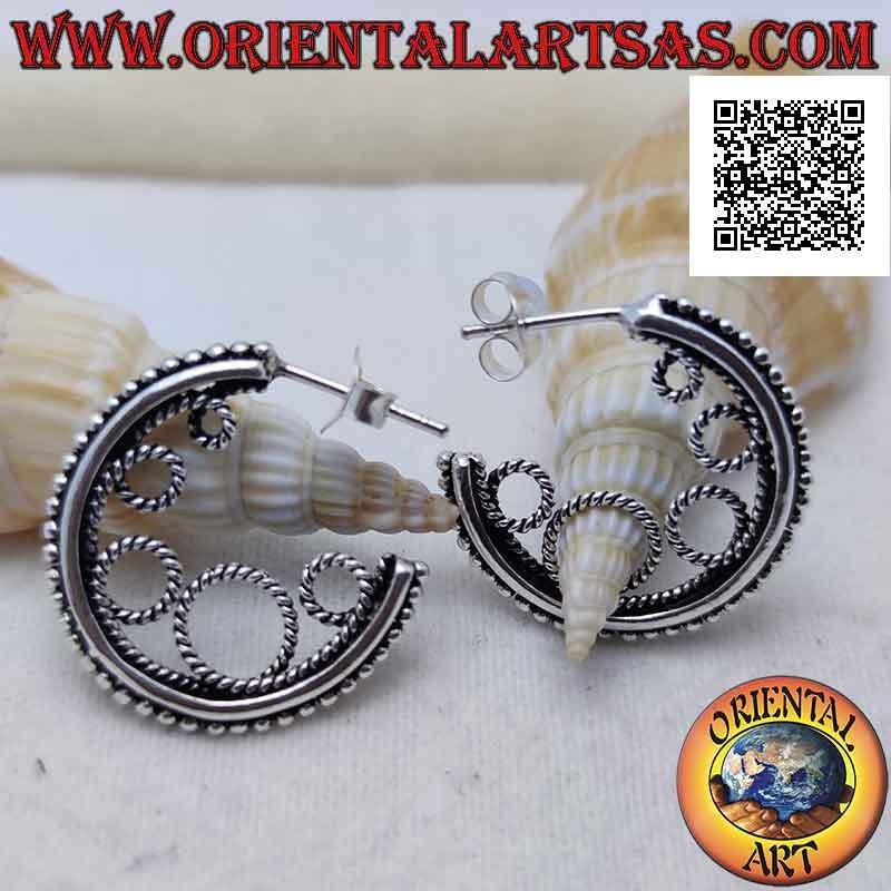 Créoles en argent avec boules et cercles intérieurs (fermoir papillon)