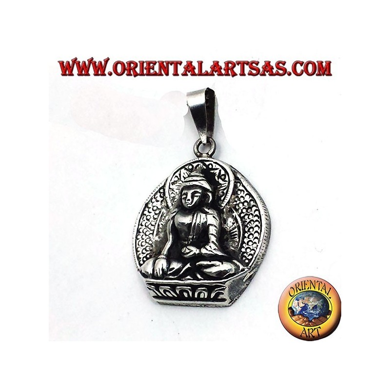 silver pendant, Buddha on lotus flower