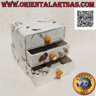 Mini chest of drawers jewelry box with three drawers in rice paper and natural petals