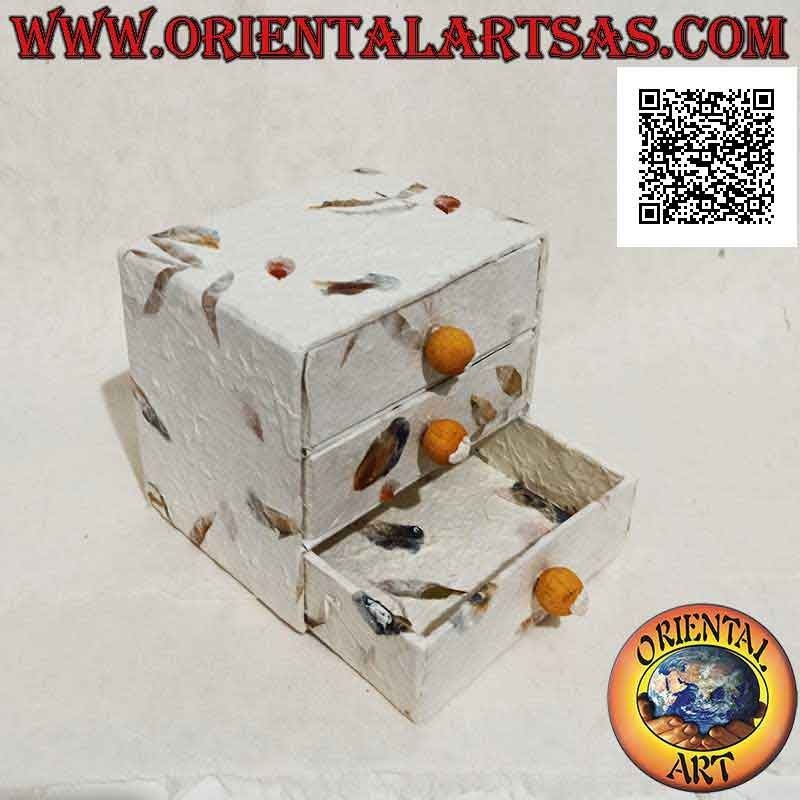 Mini chest of drawers jewelry box with three drawers in rice paper and natural petals