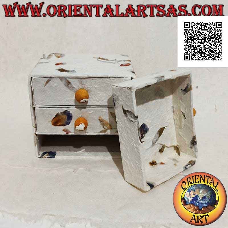 Scatola portagioie a mini cassettiera con tre cassetti in carta di riso e petali naturali
