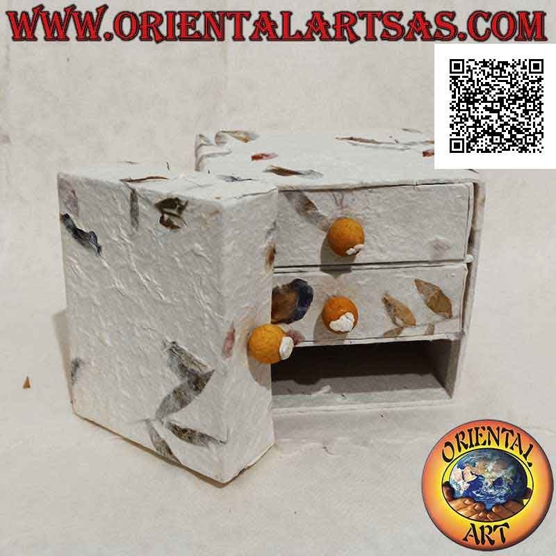 Boîte à bijoux mini commode à trois tiroirs en papier de riz et pétales naturels