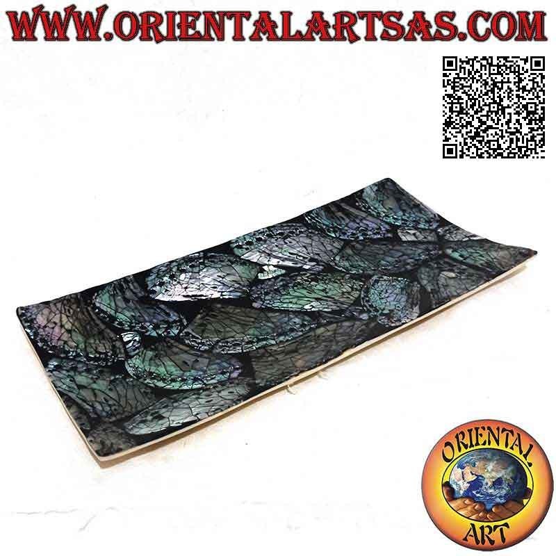 Taschenentleerertablett aus glänzendem schwarzem Harz und Perlmutt 30 cm x 15 cm