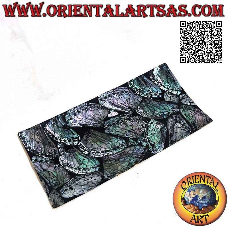 Bandeja vaciadora de bolsillo en resina negra brillante y nácar aplicado 30 cm x 15 cm