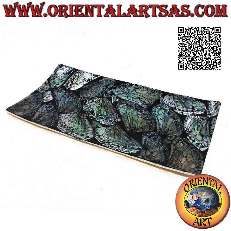 Bandeja vaciadora de bolsillo en resina negra brillante y nácar aplicado 30 cm x 15 cm