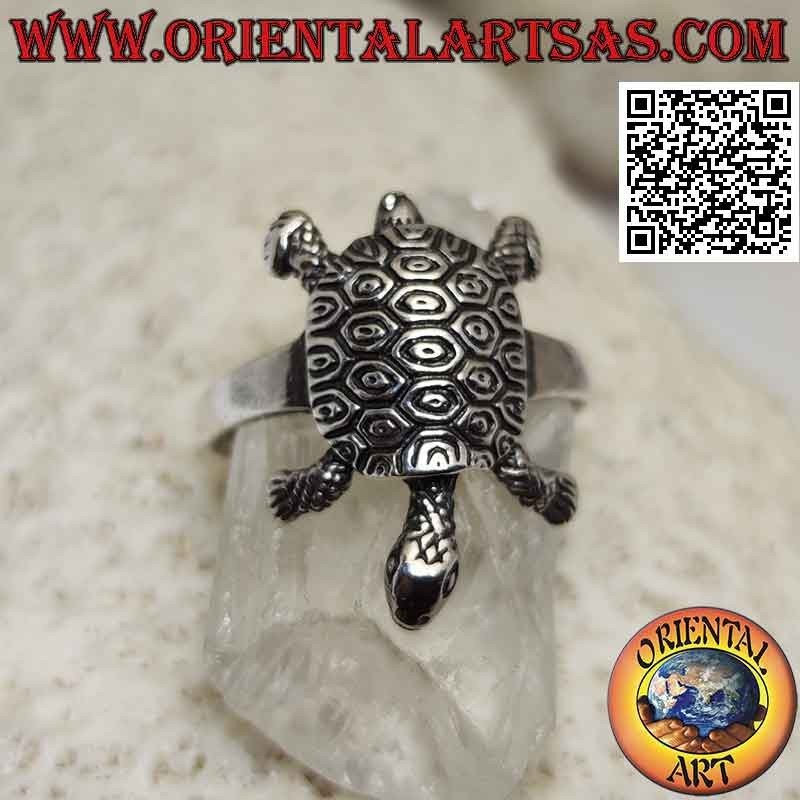 Anello in argento a forma di tartaruga con guscio inciso
