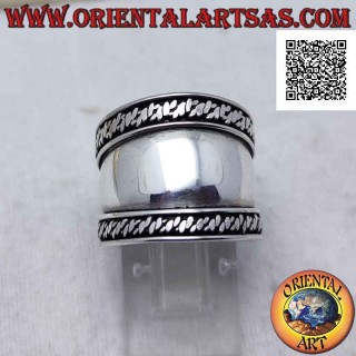 Wide band silver ring with smooth braid on both sides, Bali