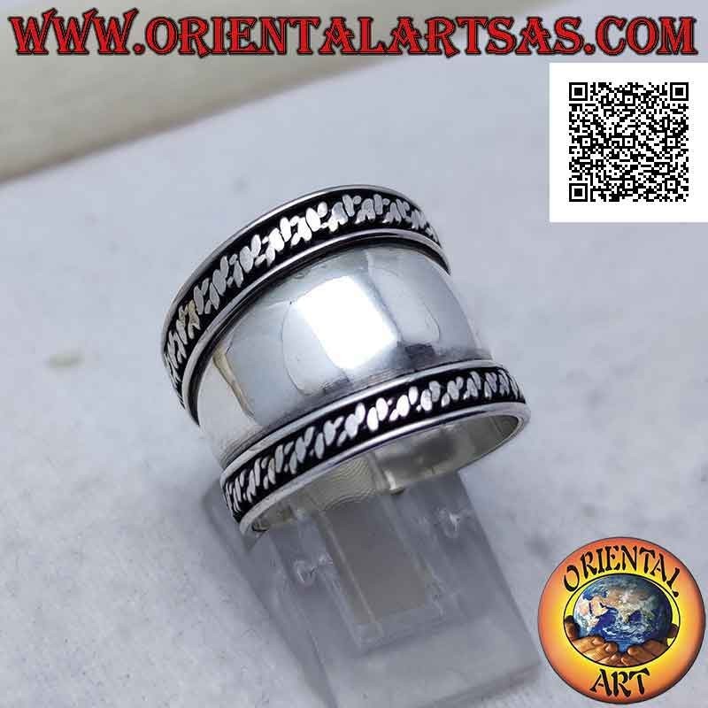 Anillo de plata de banda ancha con trenza lisa en ambos lados, Bali