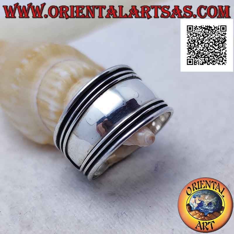 Anello in argento a fascia larga con linee orizzontali in rilievo, Bali