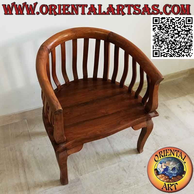 Modern "round" armchair with full seat in teak wood