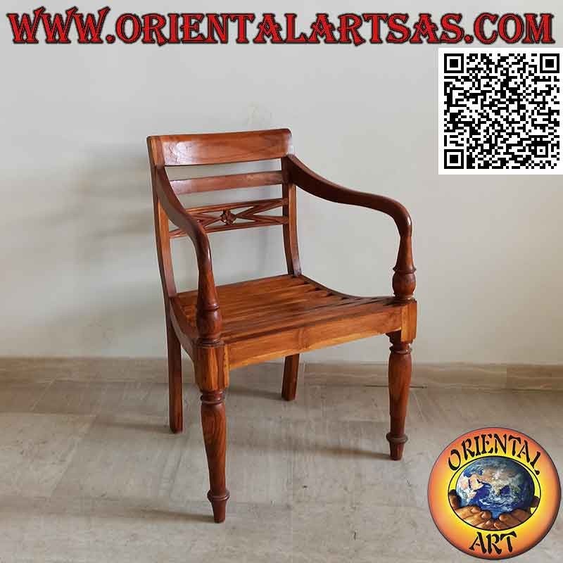 Sillón estilo Raffles con asiento de banda de madera de teca