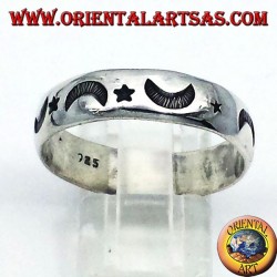 silver ring, carved star and moon