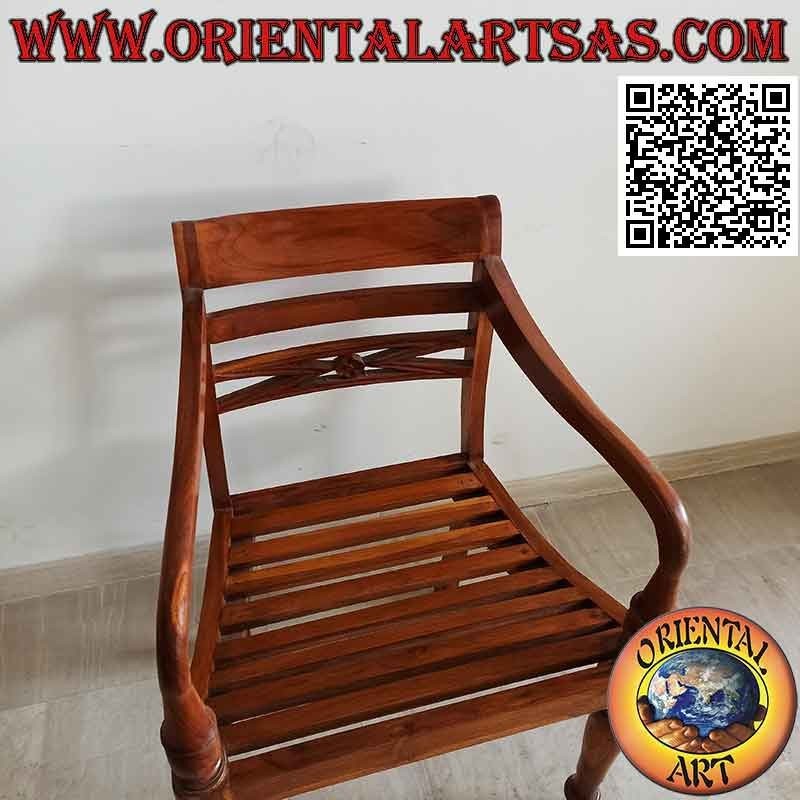 Fauteuil de style Raffles avec assise à bande en bois de teck