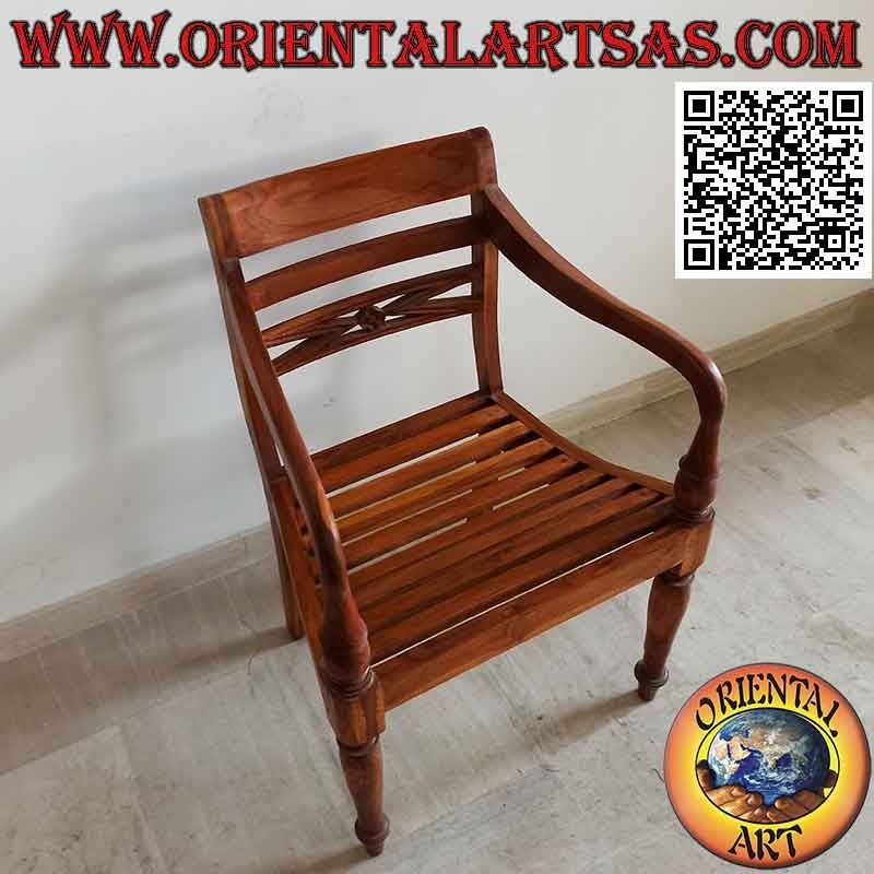 Sillón estilo Raffles con asiento de banda de madera de teca