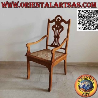 Sessel im "viktorianischen" Stil aus Teakholz und Wiener Strohsitz