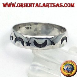 Silber Ring, geschnitzt Stern und Mond