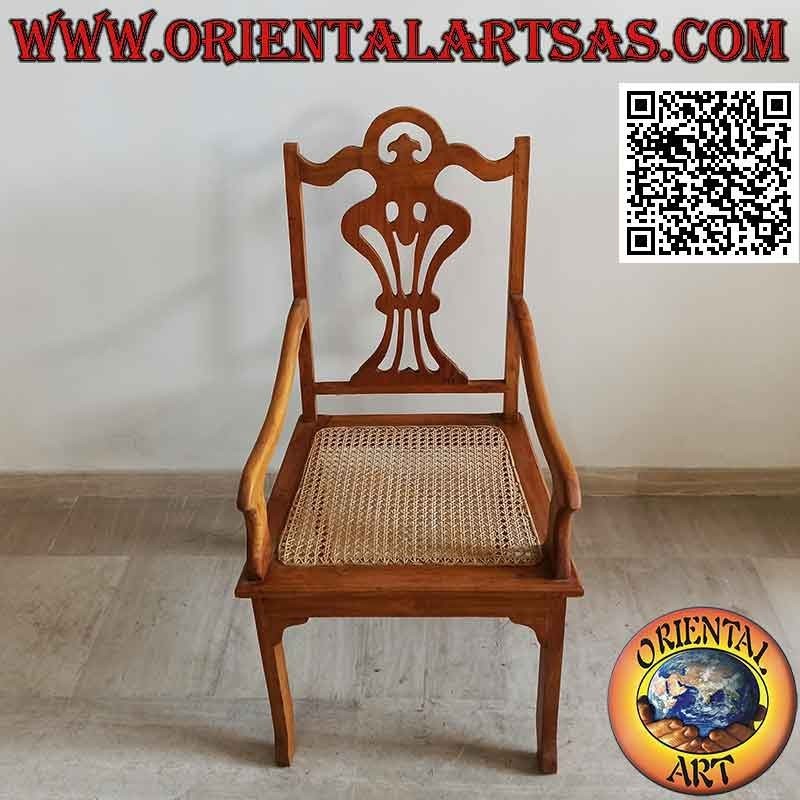 Sillón de estilo "victoriano" en madera de teca y asiento de paja de Viena