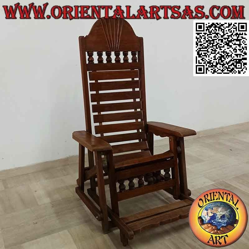 Reclining armchair with footrest in solid teak wood