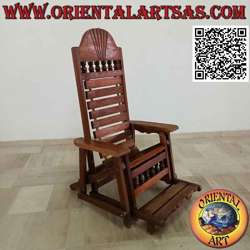Reclining armchair with footrest in solid teak wood