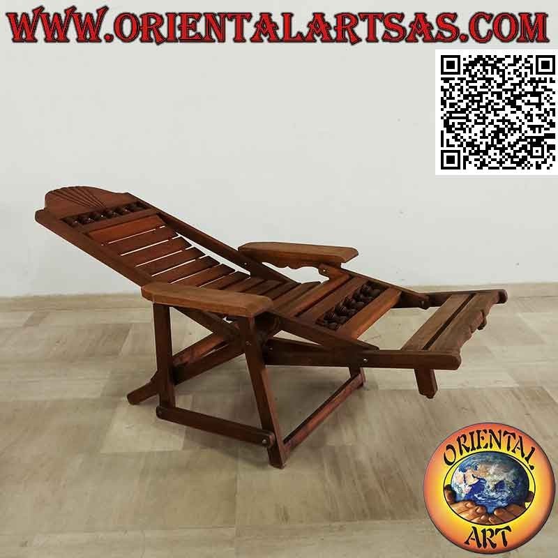 Reclining armchair with footrest in solid teak wood