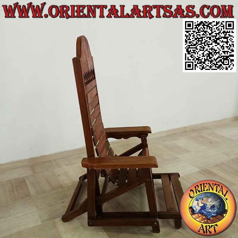 Reclining armchair with footrest in solid teak wood