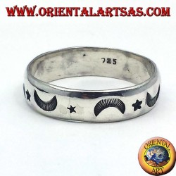 silver ring, carved star and moon