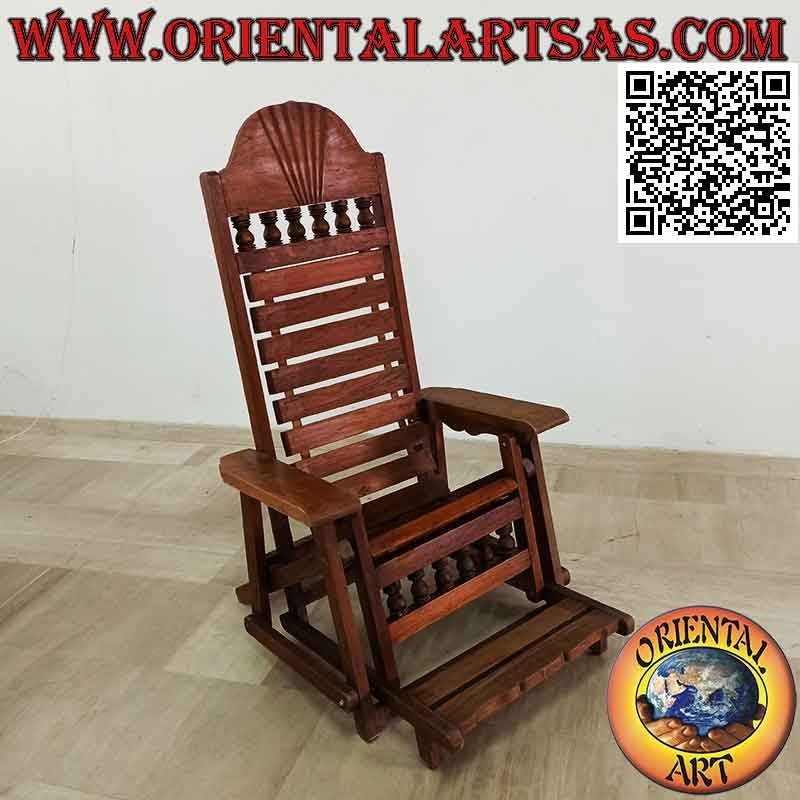 Reclining armchair with footrest in solid teak wood