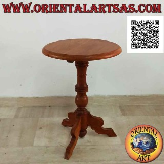 Round coffee table with three elegant feet in imperial style in teak wood of 50 Ø cm