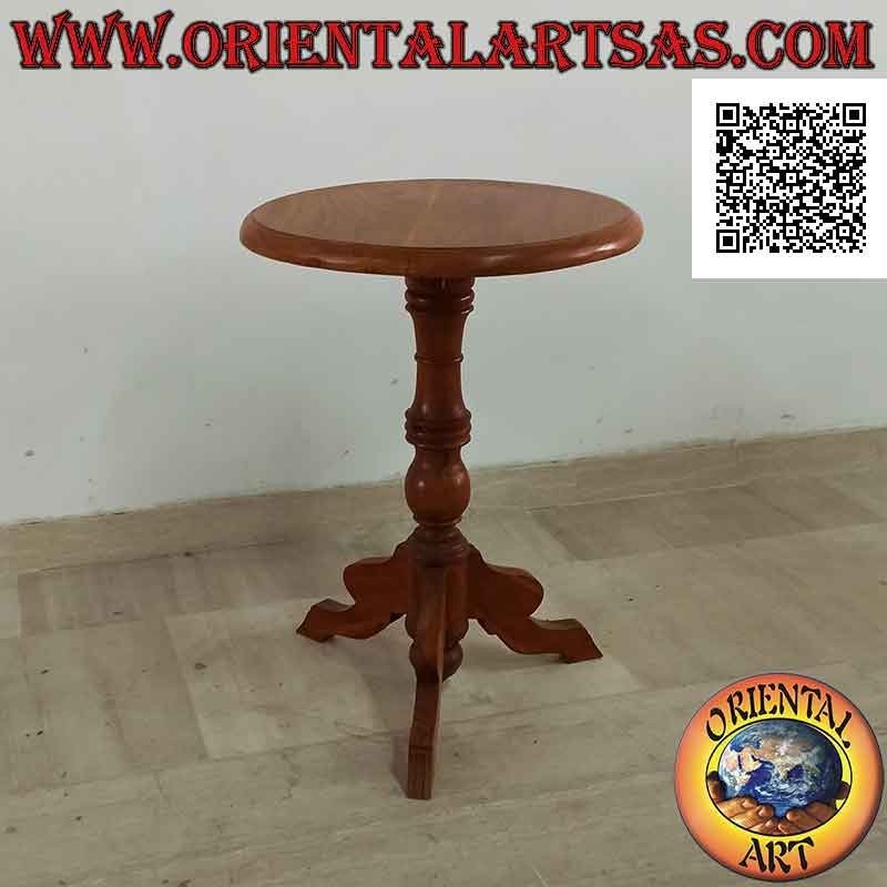 Tavolino tondo a tre piedi eleganti in stile imperiale in legno di teak da 50 Ø cm