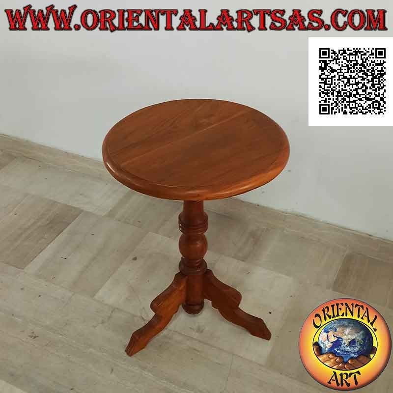 Eleganter dreifüßiger runder Couchtisch im imperialen Stil aus Teakholz von 50 Ø cm