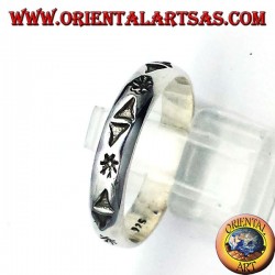 silver ring, carved star and triangles