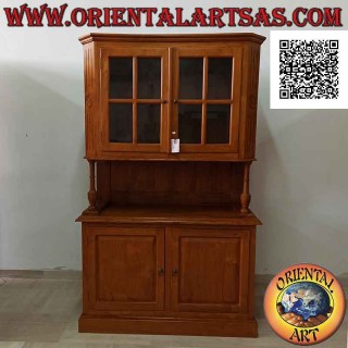 Credenza alta a 2 ante vetrate e 2 chiuse in legno di teak massiccio