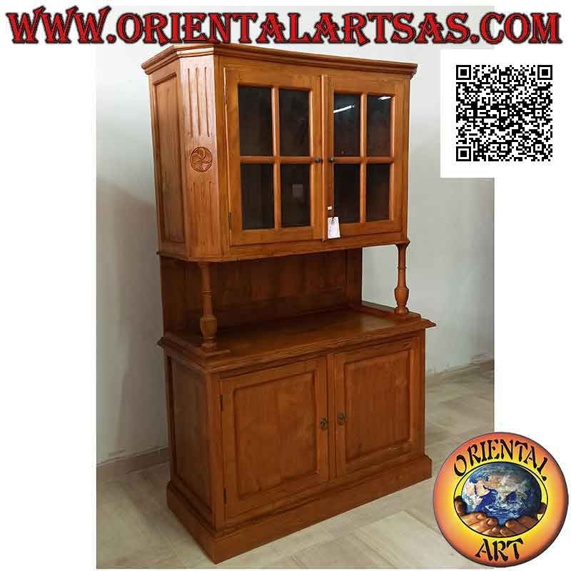Hohes Sideboard mit 2 Glastüren und 2 geschlossenen Türen aus massivem Teakholz