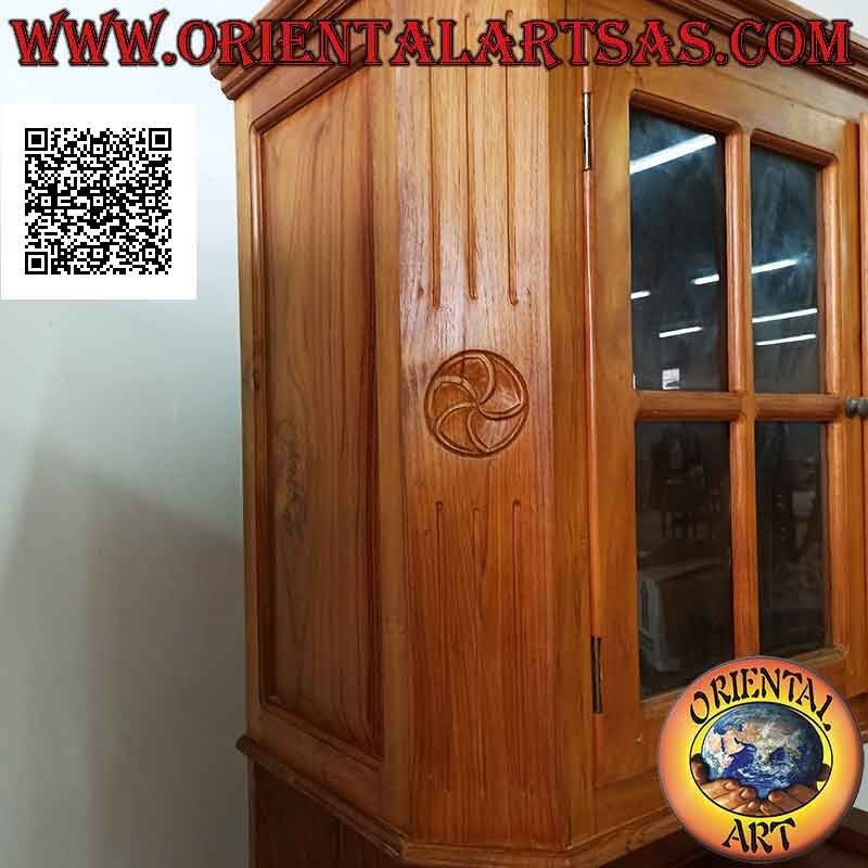 Hohes Sideboard mit 2 Glastüren und 2 geschlossenen Türen aus massivem Teakholz