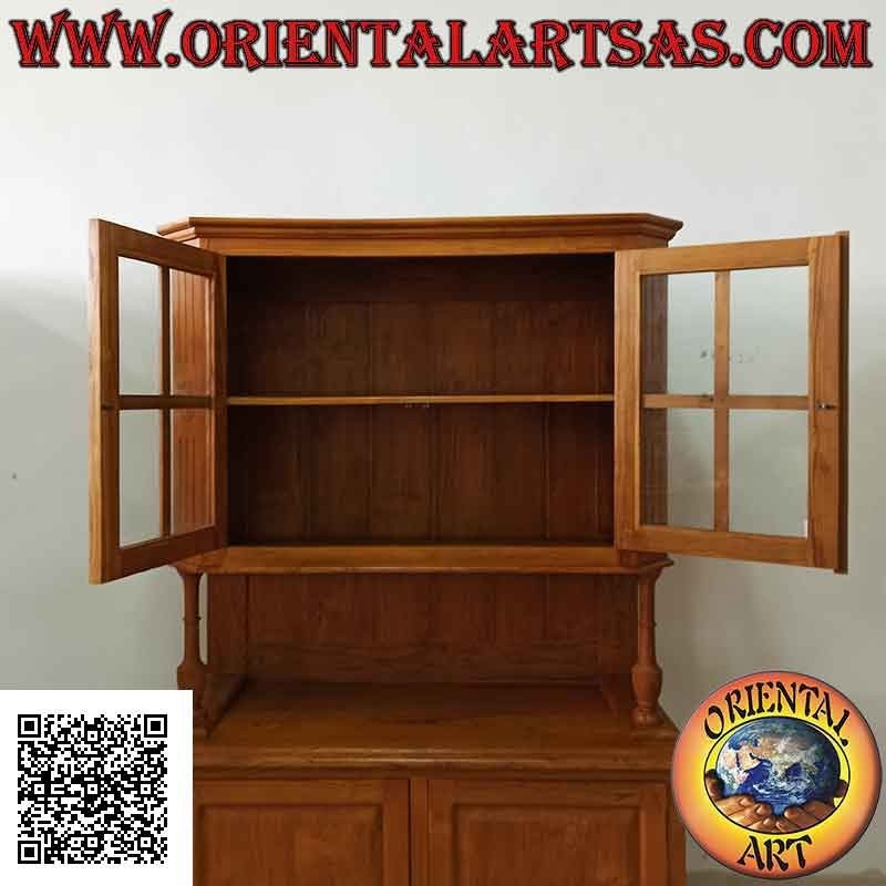 Buffet haut avec 2 portes vitrées et 2 portes fermées en bois de teck massif