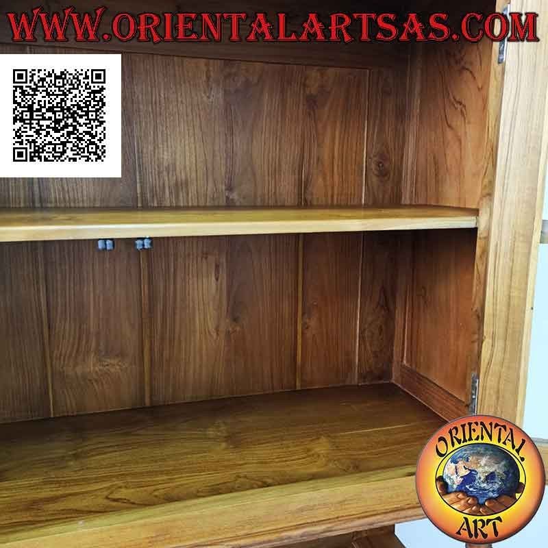 High sideboard with 2 glass doors and 2 closed doors in solid teak wood