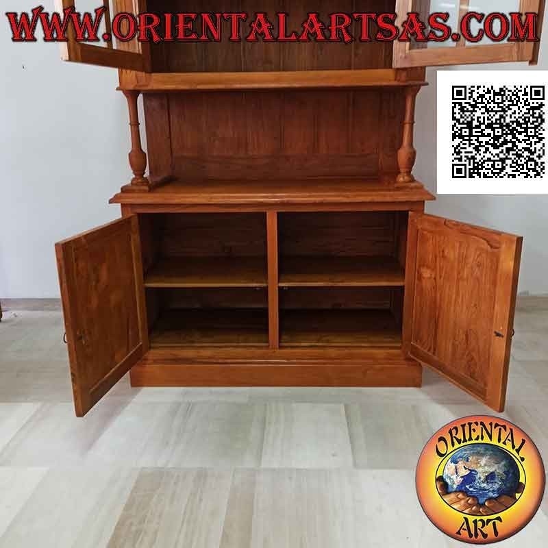 Credenza alta a 2 ante vetrate e 2 chiuse in legno di teak massiccio