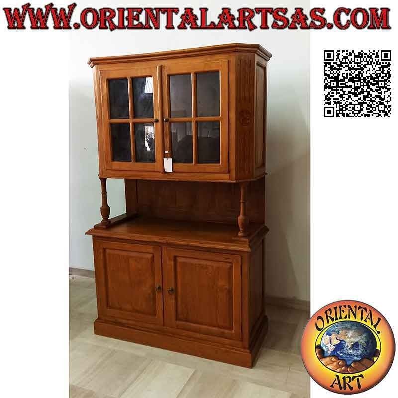 Credenza alta a 2 ante vetrate e 2 chiuse in legno di teak massiccio