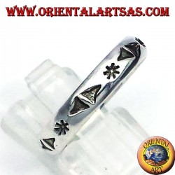 silver ring, carved star and triangles